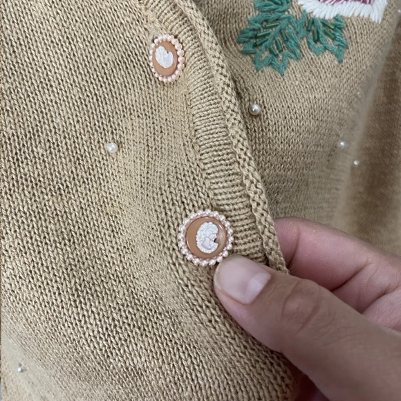 Vtg Lacy Afternoon Cotton Ramie Knit Vest Pearl Detail Embroidered Cottagecore - Picture 4 of 6